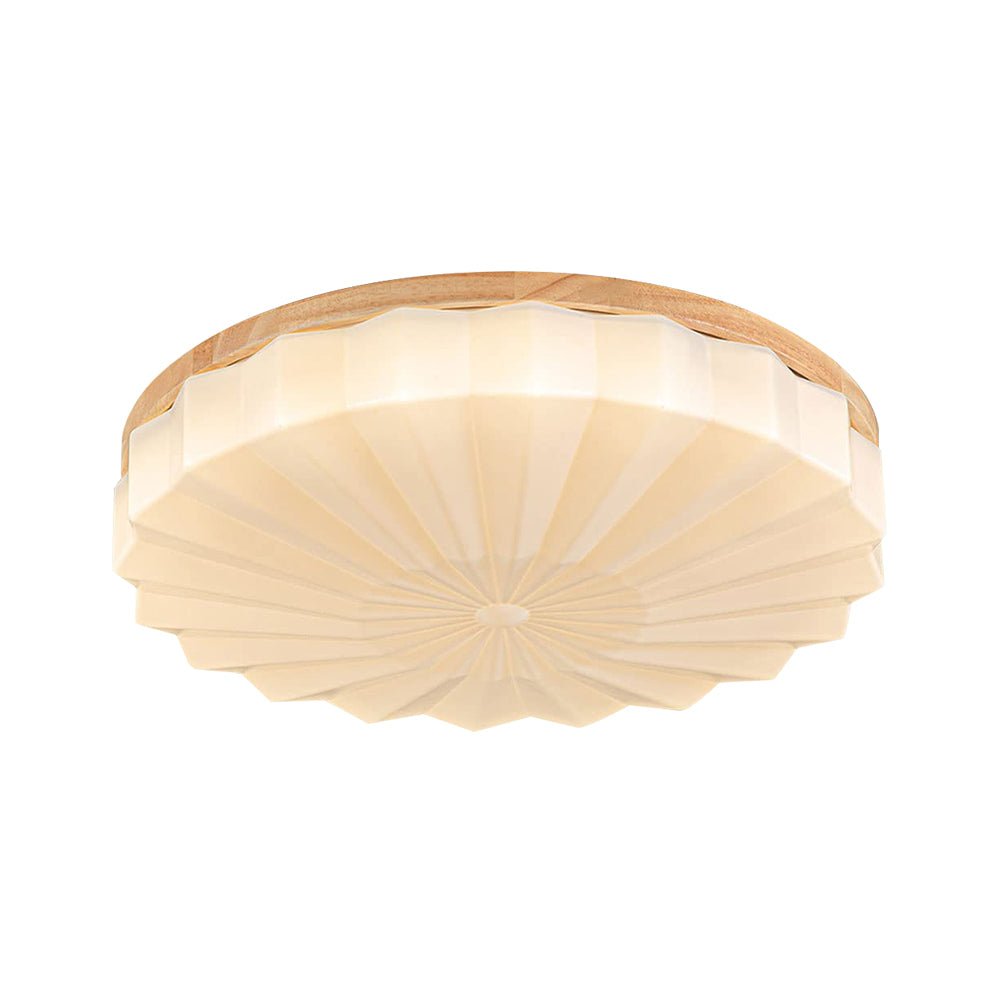 Pendantlightie - Nordic 3 - Color Scalloped Pleated Flower Wood Round LED Ceiling Light - Flush Mount - Medium (50CM) - Natural