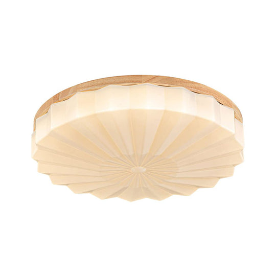 Pendantlightie - Nordic 3 - Color Scalloped Pleated Flower Wood Round LED Ceiling Light - Flush Mount - Medium (50CM) - Natural
