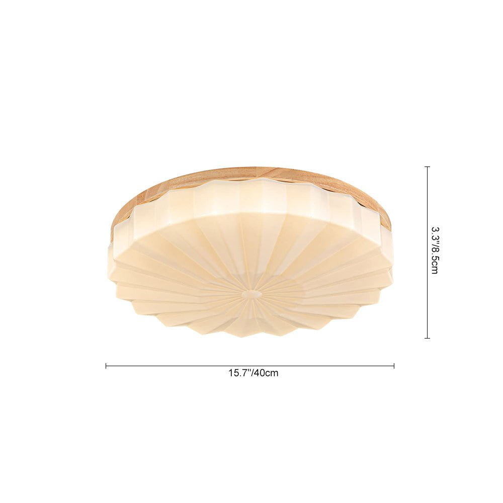 Pendantlightie - Nordic 3 - Color Scalloped Pleated Flower Wood Round LED Ceiling Light - Flush Mount - Medium (50CM) - Natural