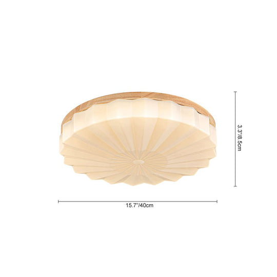 Pendantlightie - Nordic 3 - Color Scalloped Pleated Flower Wood Round LED Ceiling Light - Flush Mount - Medium (50CM) - Natural