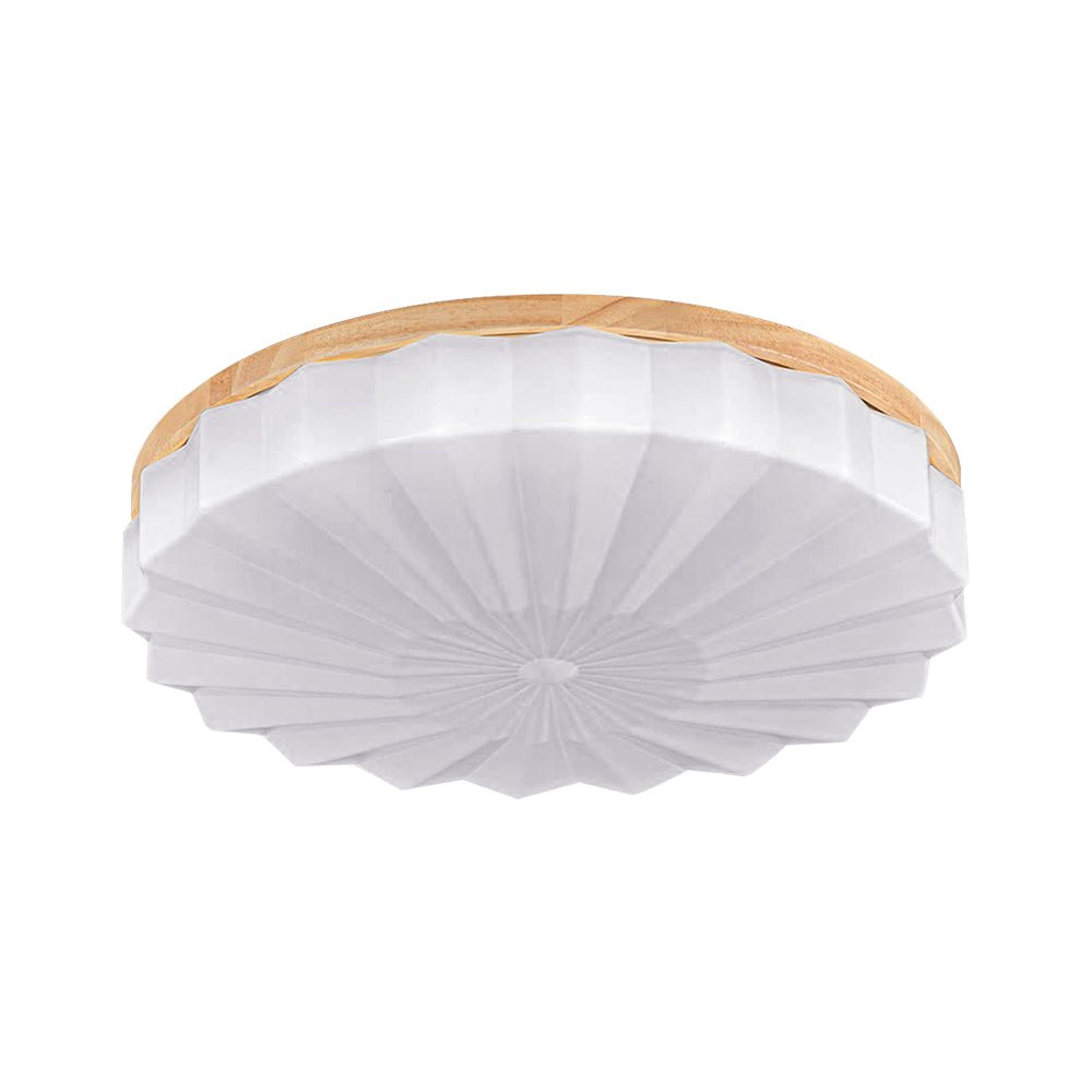 Pendantlightie - Nordic 3 - Color Scalloped Pleated Flower Wood Round LED Ceiling Light - Flush Mount - Medium (50CM) - Natural