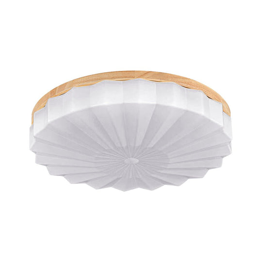 Pendantlightie - Nordic 3 - Color Scalloped Pleated Flower Wood Round LED Ceiling Light - Flush Mount - Medium (50CM) - Natural