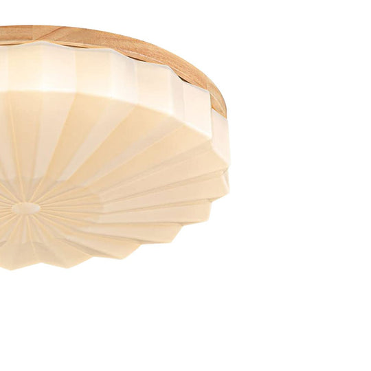 Pendantlightie - Nordic 3 - Color Scalloped Pleated Flower Wood Round LED Ceiling Light - Flush Mount - Medium (50CM) - Natural
