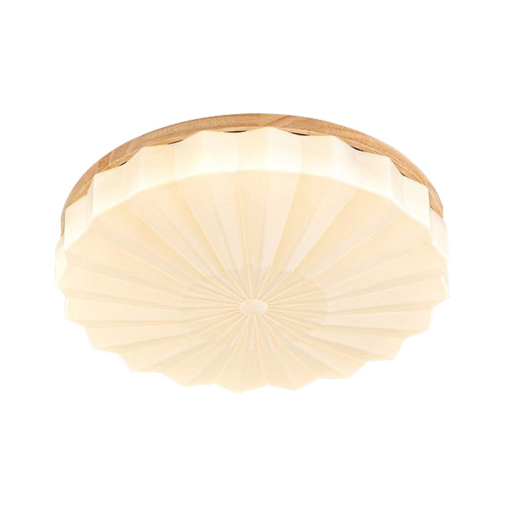 Pendantlightie - Nordic 3 - Color Scalloped Pleated Flower Wood Round LED Ceiling Light - Flush Mount - Medium (50CM) - Natural