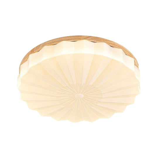 Pendantlightie - Nordic 3 - Color Scalloped Pleated Flower Wood Round LED Ceiling Light - Flush Mount - Medium (50CM) - Natural