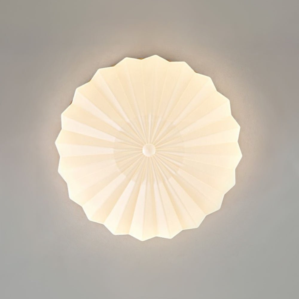 Pendantlightie - Nordic 3 - Color Scalloped Pleated Flower Wood Round LED Ceiling Light - Flush Mount - Medium (50CM) - Natural