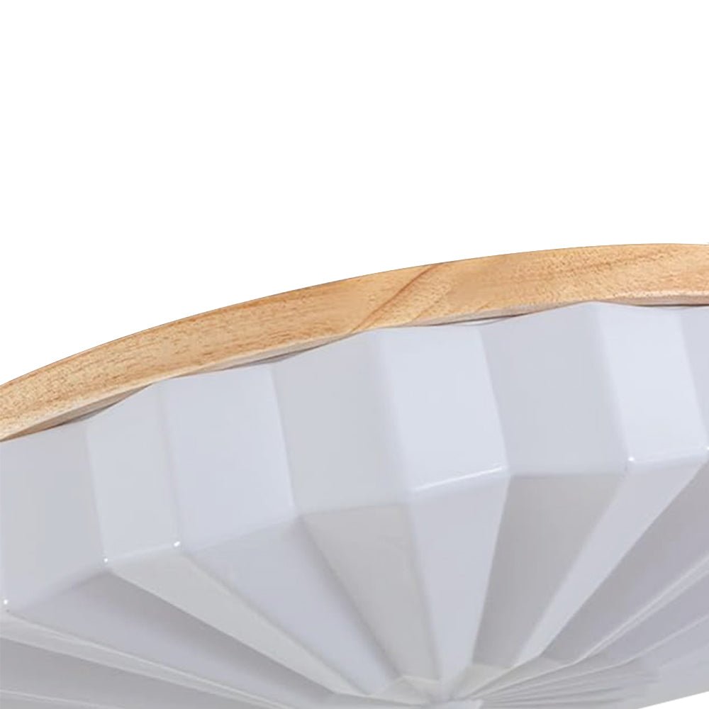 Pendantlightie - Nordic 3 - Color Scalloped Pleated Flower Wood Round LED Ceiling Light - Flush Mount - Medium (50CM) - Natural