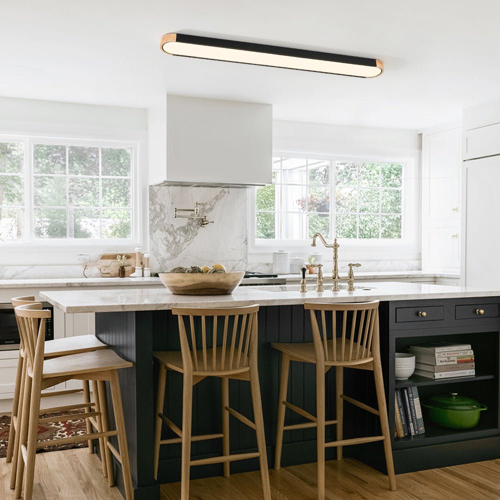 Pendantlightie - Oval Led Flush Mount With Wood Accent - Flush Mount - Black (122CM) - 