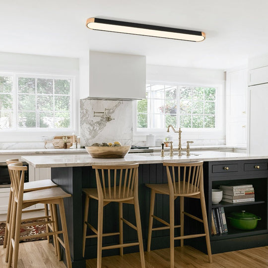 Pendantlightie - Oval Led Flush Mount With Wood Accent - Flush Mount - Black (122CM) - 