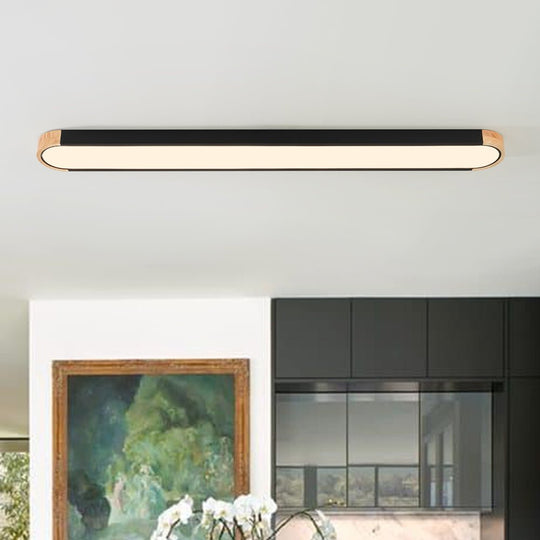 Pendantlightie - Oval Led Flush Mount With Wood Accent - Flush Mount - Black (122CM) - 