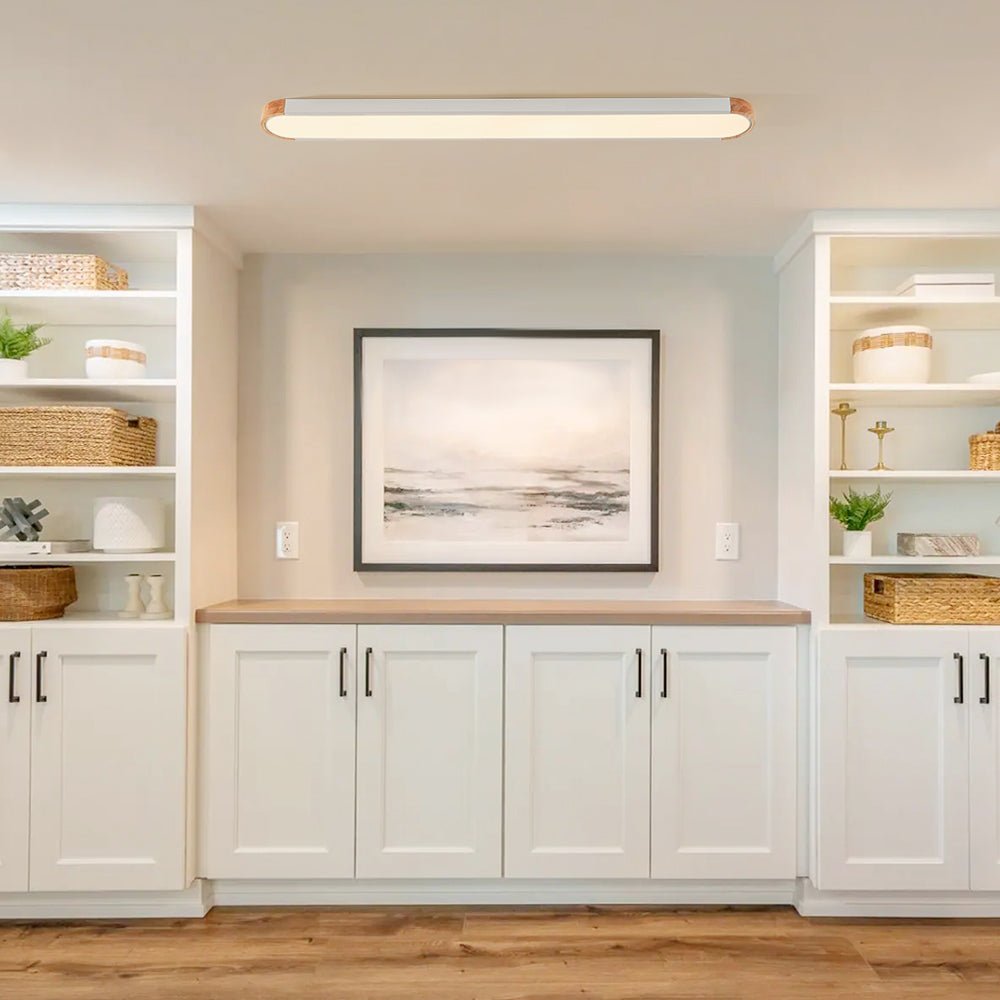 Pendantlightie - Oval Led Flush Mount With Wood Accent - Flush Mount - White (122CM) - 