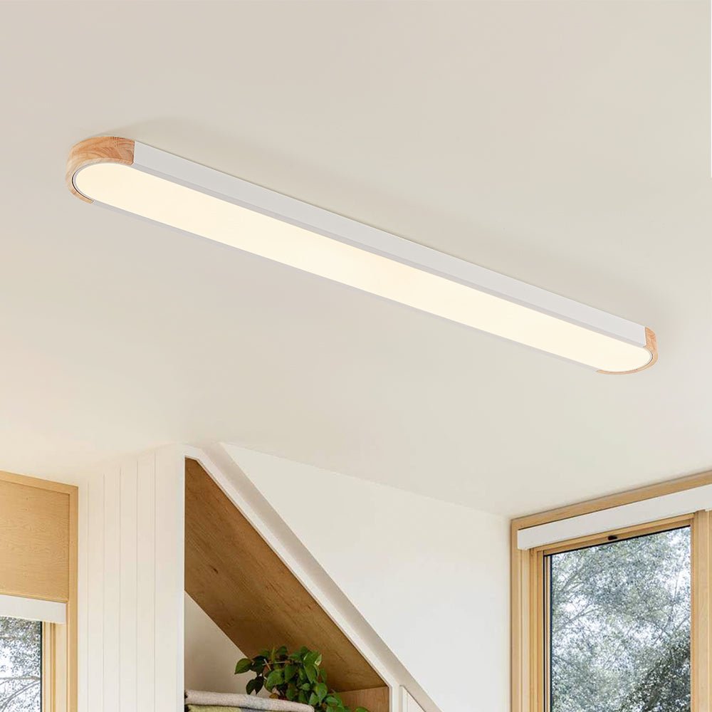 Pendantlightie - Oval Led Flush Mount With Wood Accent - Flush Mount - White (122CM) - 