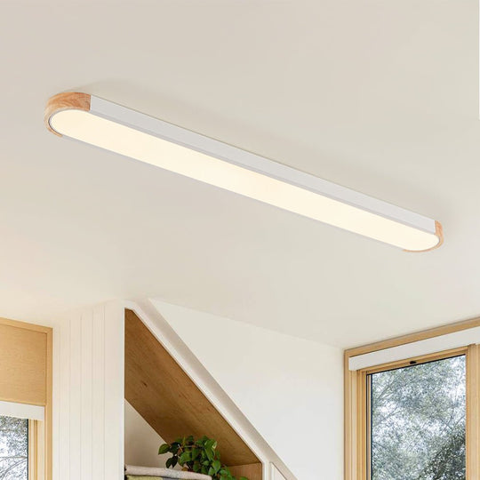 Pendantlightie - Oval Led Flush Mount With Wood Accent - Flush Mount - White (122CM) - 