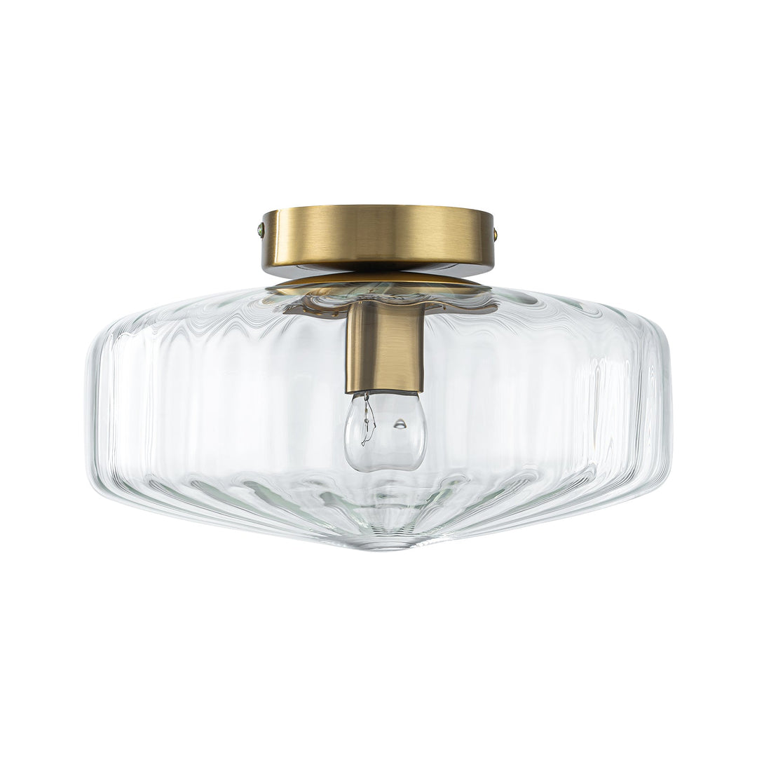 Pendantlightie-Retro 1-Light Ribbed Schoolhouse Glass Drum Semi Ceiling Light-Semi Flush Mount-Clear-