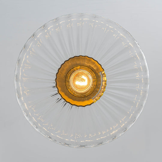Pendantlightie-Retro 1-Light Ribbed Schoolhouse Glass Drum Semi Ceiling Light-Semi Flush Mount-Clear-