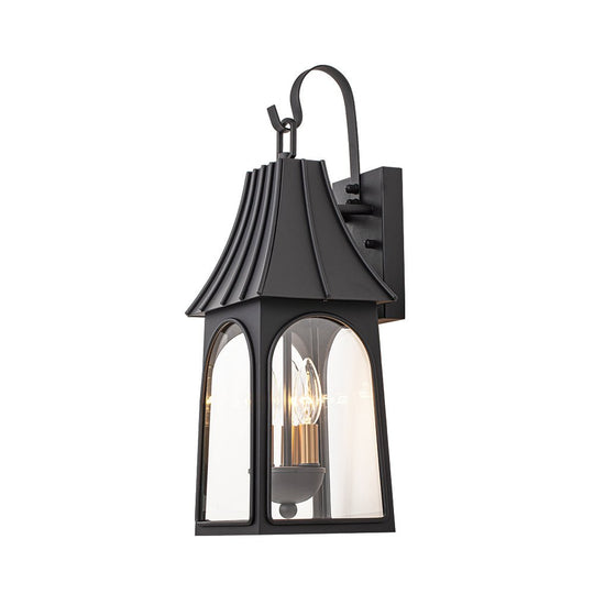 Pendantlightie - Retro 3 - Light Clear Glass House Lantern Outdoor Wall Sconce - Outdoor Wall Light - Black - 