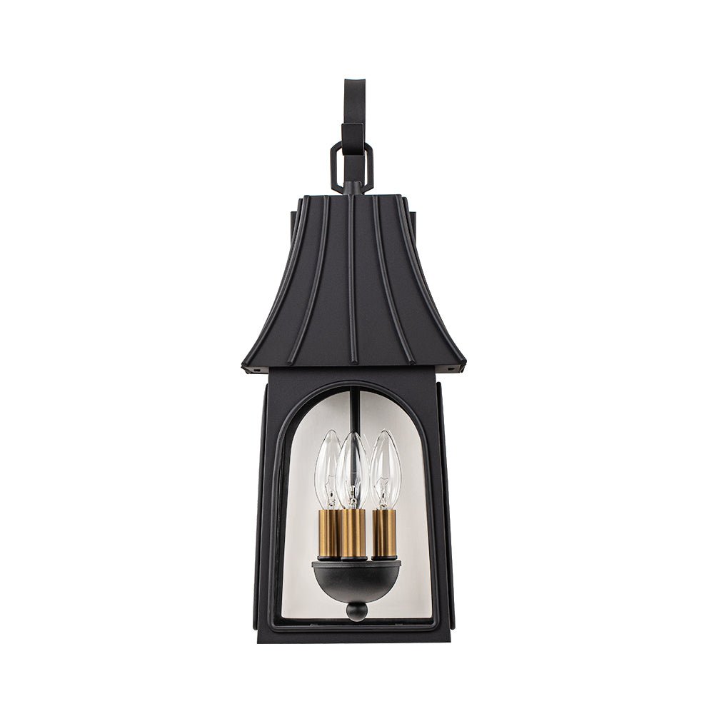 Pendantlightie - Retro 3 - Light Clear Glass House Lantern Outdoor Wall Sconce - Outdoor Wall Light - Black - 