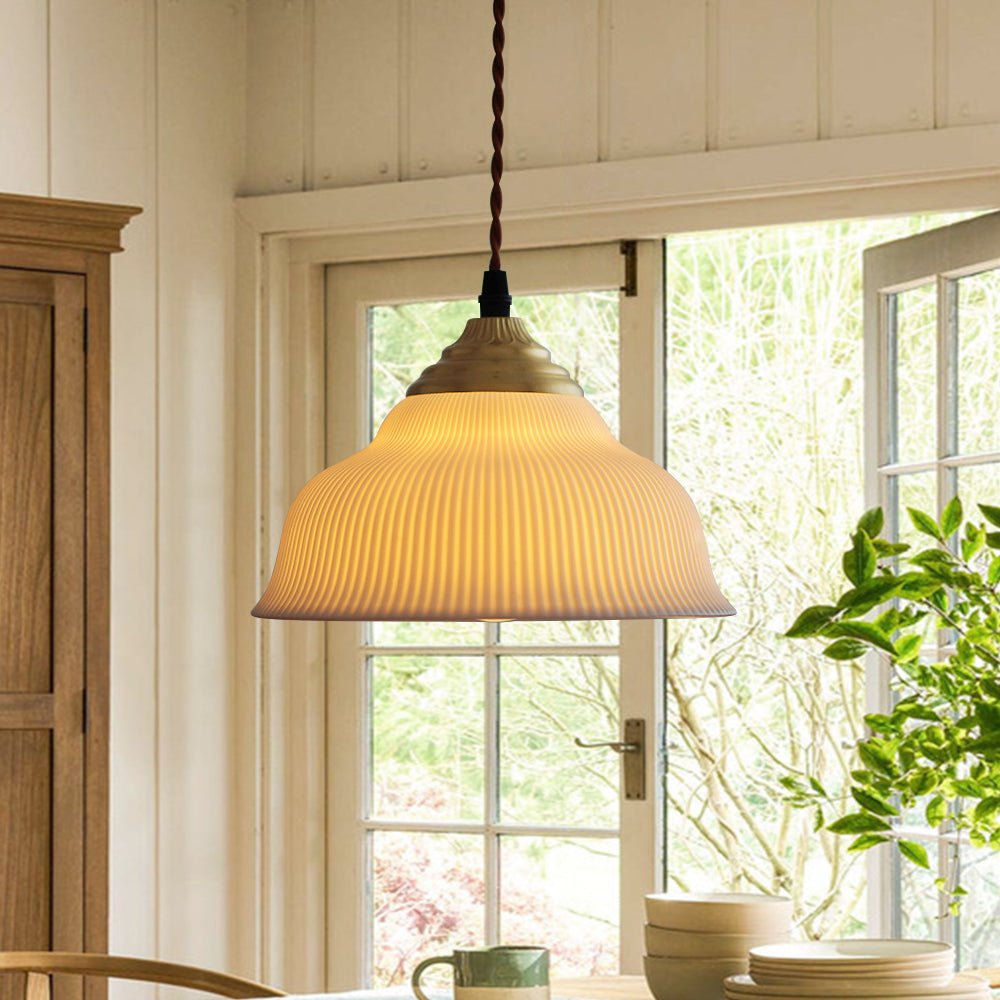 Pendantlightie - Retro Cream 1 - Light Pleated Design White Ceramic Dome Pendant Light - Pendants - A - 