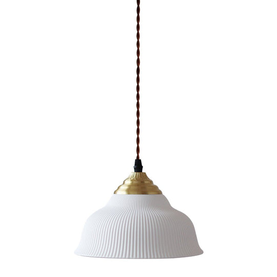 Pendantlightie - Retro Cream 1 - Light Pleated Design White Ceramic Dome Pendant Light - Pendants - B - 
