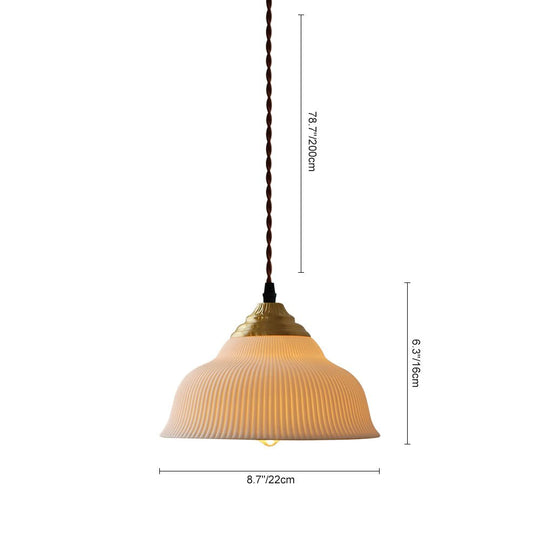 Pendantlightie - Retro Cream 1 - Light Pleated Design White Ceramic Dome Pendant Light - Pendants - B - 