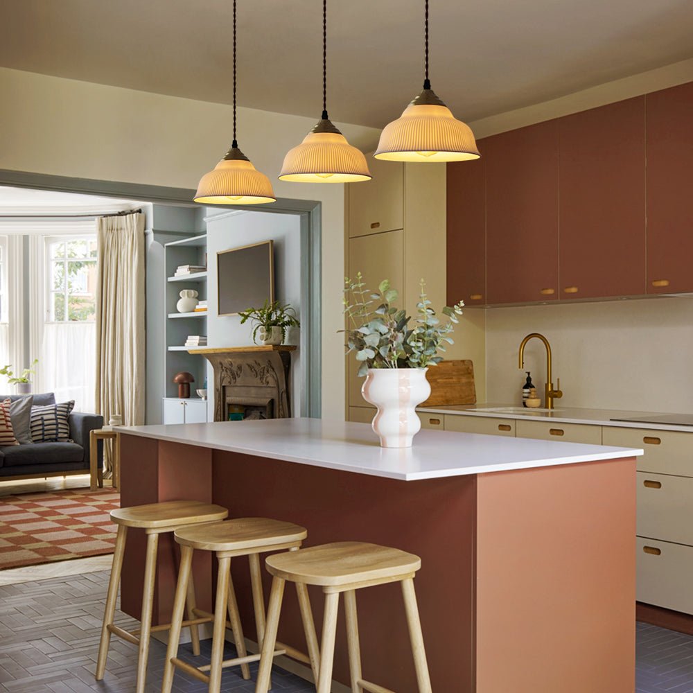 Pendantlightie - Retro Cream 1 - Light Pleated Design White Ceramic Dome Pendant Light - Pendants - B - 