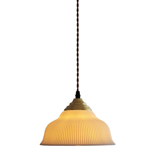 Pendantlightie - Retro Cream 1 - Light Pleated Design White Ceramic Dome Pendant Light - Pendants - B - 