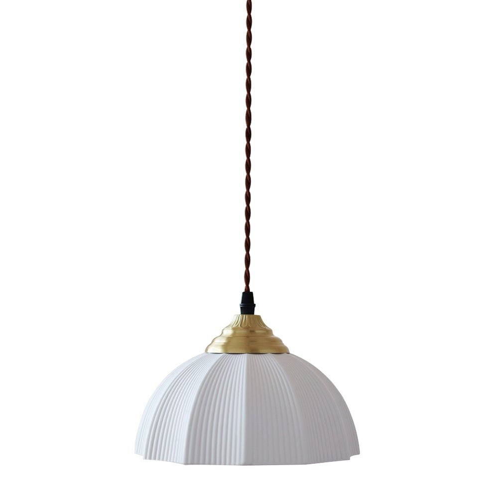 Pendantlightie - Retro Cream 1 - Light Pleated Design White Ceramic Dome Pendant Light - Pendants - B - 