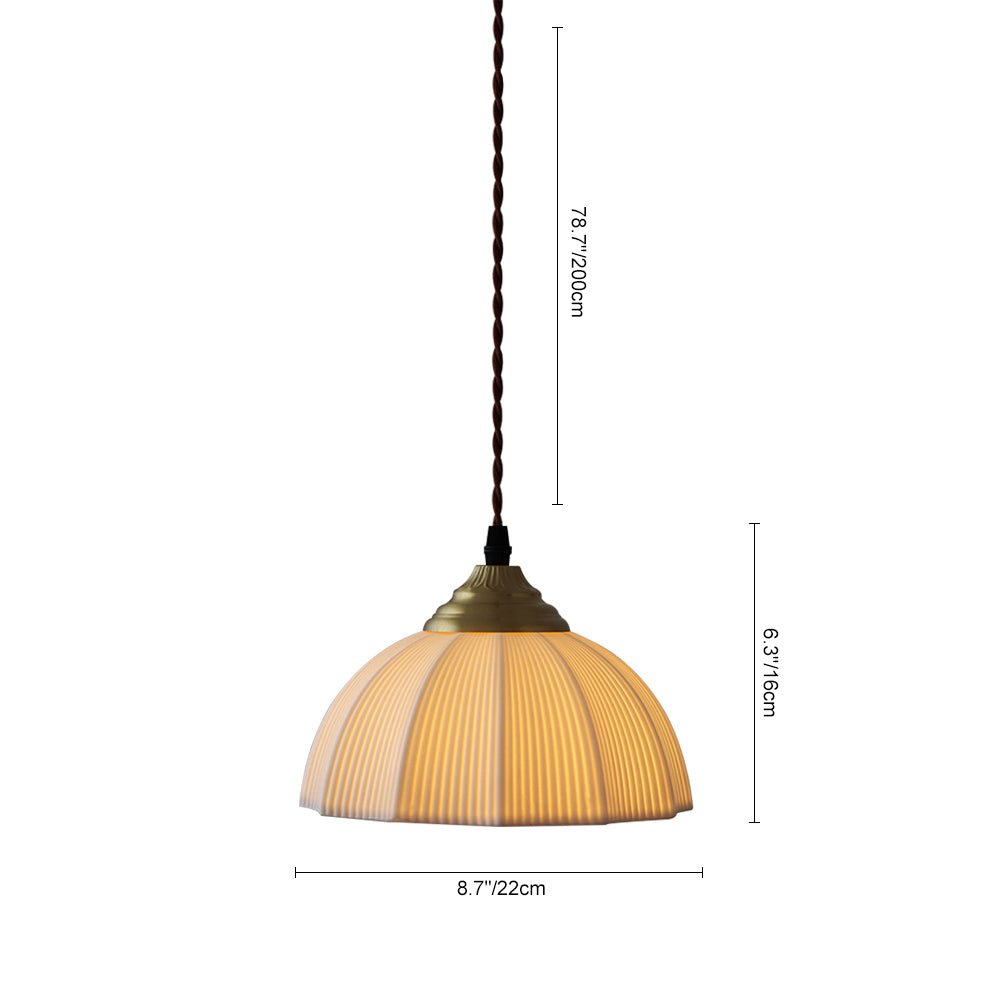 Pendantlightie - Retro Cream 1 - Light Pleated Design White Ceramic Dome Pendant Light - Pendants - B - 