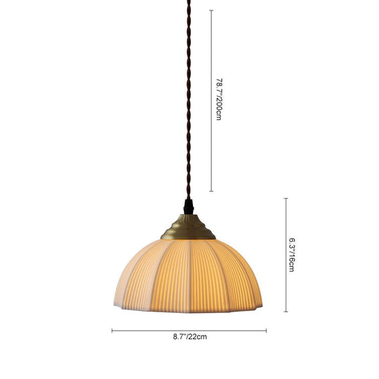 Pendantlightie - Retro Cream 1 - Light Pleated Design White Ceramic Dome Pendant Light - Pendants - B - 