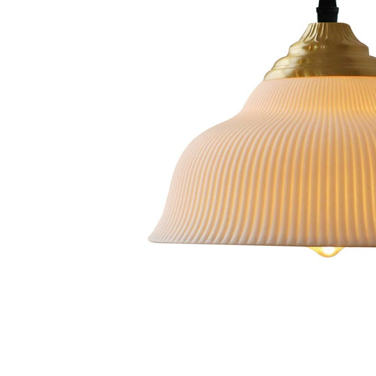 Pendantlightie - Retro Cream 1 - Light Pleated Design White Ceramic Dome Pendant Light - Pendants - B - 