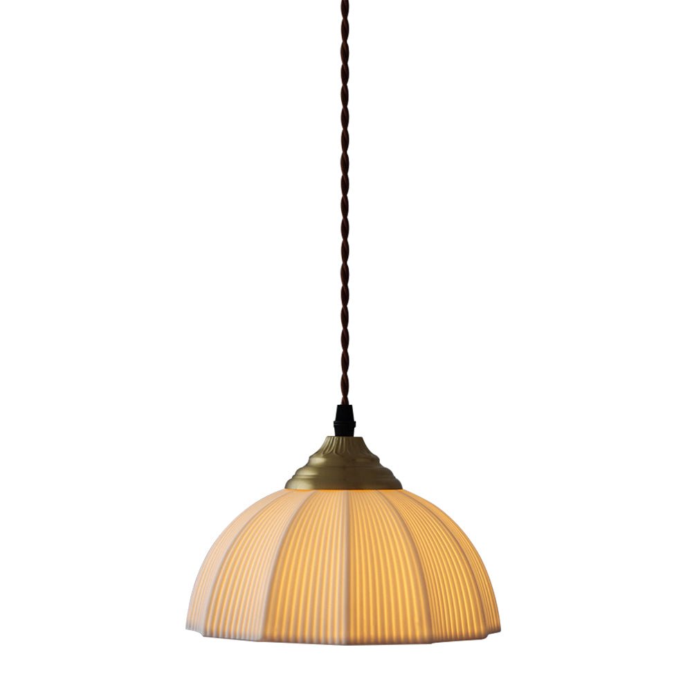 Pendantlightie - Retro Cream 1 - Light Pleated Design White Ceramic Dome Pendant Light - Pendants - B - 