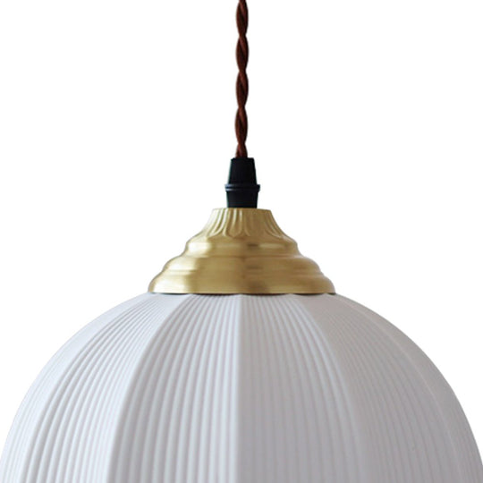 Pendantlightie - Retro Cream 1 - Light Pleated Design White Ceramic Dome Pendant Light - Pendants - B - 