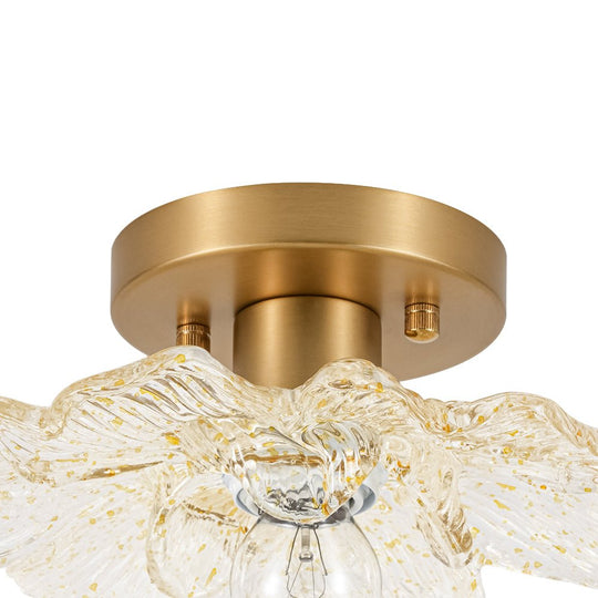 Pendantlightie-Retro French 1-Light Gold Flecks Peony Petal Glass Semi Flush Mount-Semi Flush Mount-Gold-