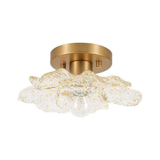 Pendantlightie-Retro French 1-Light Gold Flecks Peony Petal Glass Semi Flush Mount-Semi Flush Mount-Gold-