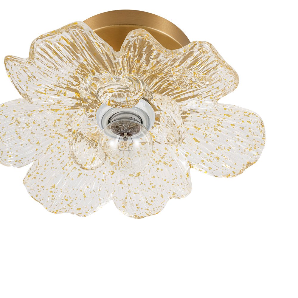 Pendantlightie-Retro French 1-Light Gold Flecks Peony Petal Glass Semi Flush Mount-Semi Flush Mount-Gold-