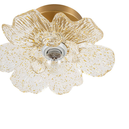Pendantlightie-Retro French 1-Light Gold Flecks Peony Petal Glass Semi Flush Mount-Semi Flush Mount-Gold-