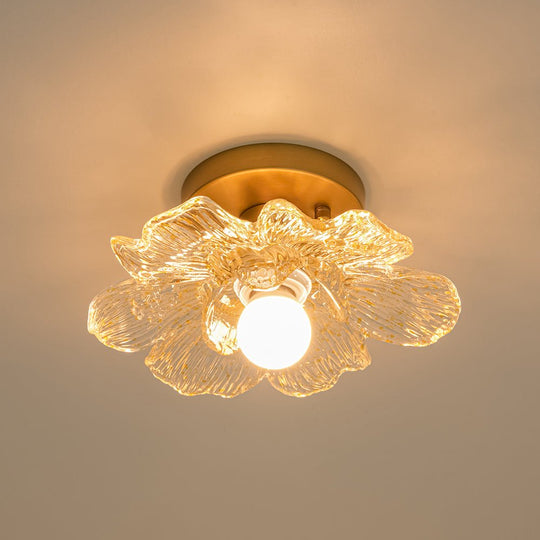 Pendantlightie-Retro French 1-Light Gold Flecks Peony Petal Glass Semi Flush Mount-Semi Flush Mount-Gold-