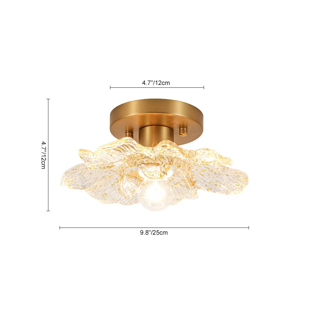Pendantlightie-Retro French 1-Light Gold Flecks Peony Petal Glass Semi Flush Mount-Semi Flush Mount-Gold-