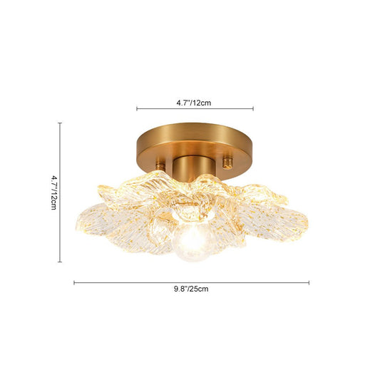 Pendantlightie-Retro French 1-Light Gold Flecks Peony Petal Glass Semi Flush Mount-Semi Flush Mount-Gold-