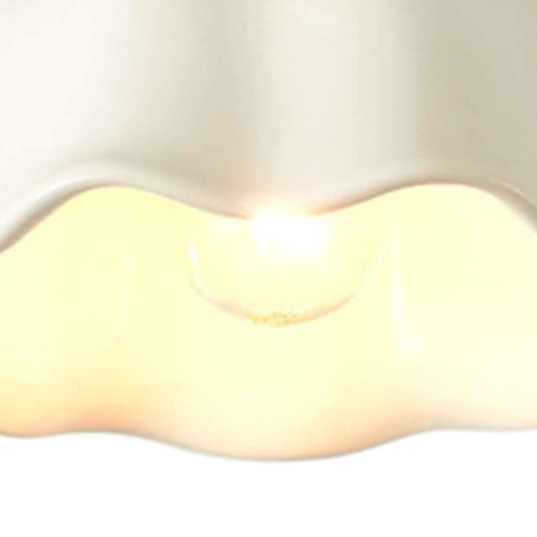Pendantlightie-Retro Minimalist 1-Light Scalloped Flower White Ceramic Ceiling Light-Semi Flush Mount-Black-