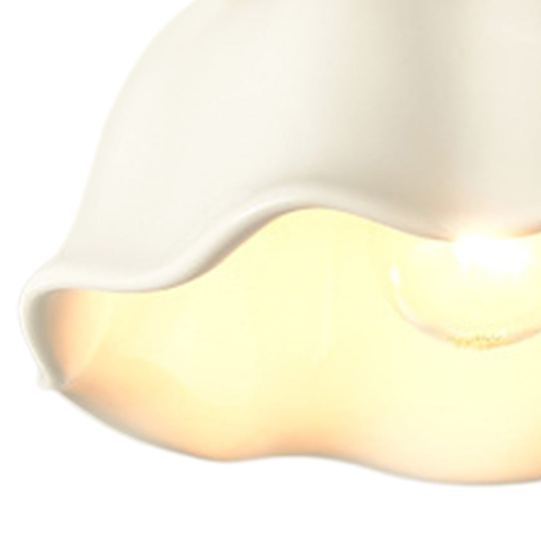 Pendantlightie-Retro Minimalist 1-Light Scalloped Flower White Ceramic Ceiling Light-Semi Flush Mount-Black-