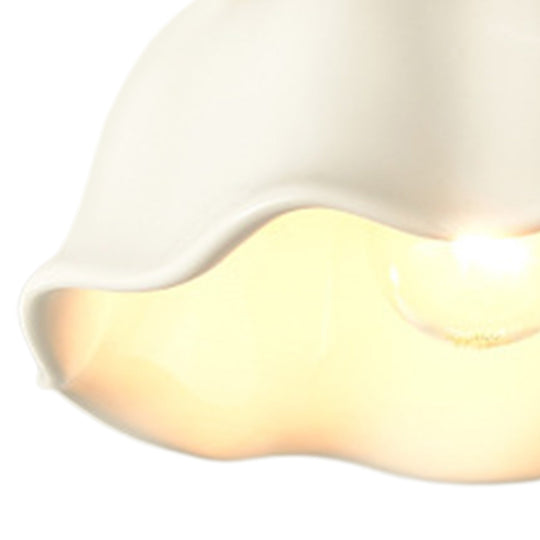 Pendantlightie-Retro Minimalist 1-Light Scalloped Flower White Ceramic Ceiling Light-Semi Flush Mount-Black-