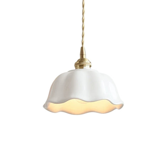 Pendantlightie - Retro Minimalist 1 - Light Scalloped Flower White Ceramic Pendant Light - Pendants - White - 
