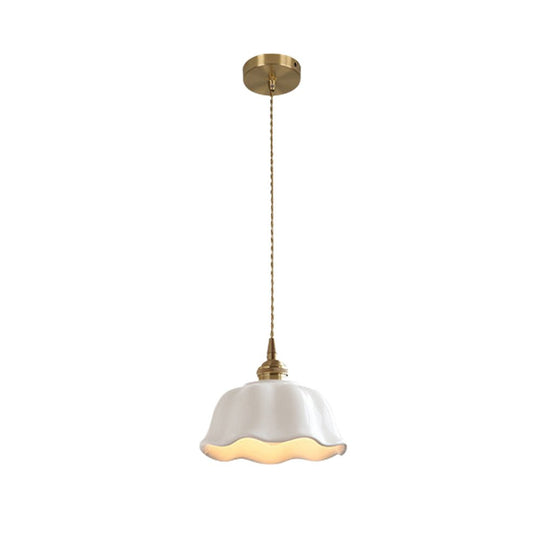 Pendantlightie - Retro Minimalist 1 - Light Scalloped Flower White Ceramic Pendant Light - Pendants - White - 