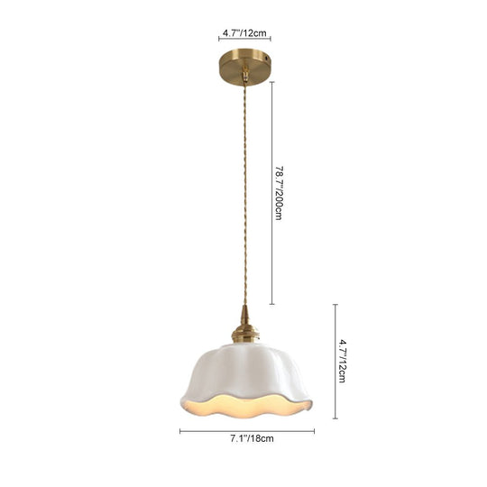 Pendantlightie - Retro Minimalist 1 - Light Scalloped Flower White Ceramic Pendant Light - Pendants - White - 