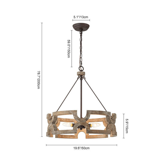 Pendantlightie - Rustic 3 - Light Open Cage Drum Farmhouse Wooden Lantern Pendant - Pendants - 3Lt - 