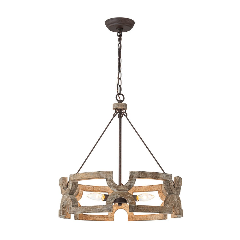 Pendantlightie - Rustic 3 - Light Open Cage Drum Farmhouse Wooden Lantern Pendant - Pendants - 3Lt - 