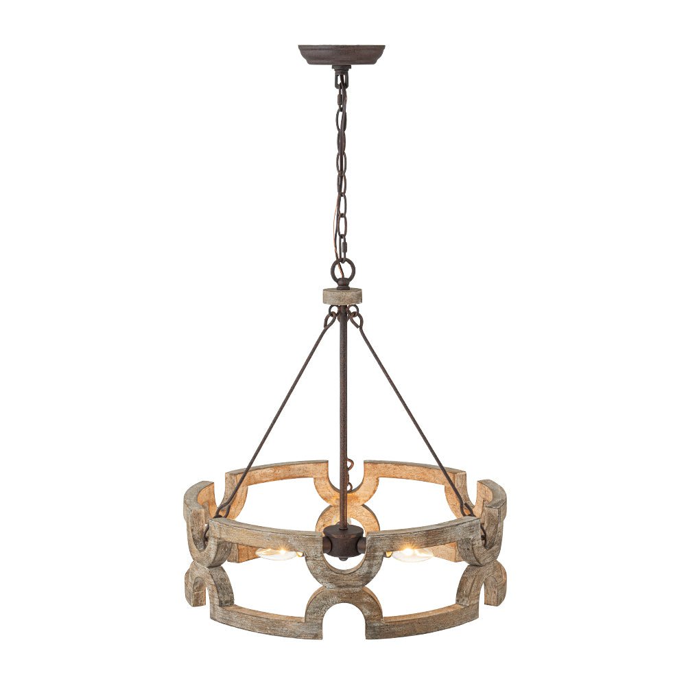 Pendantlightie - Rustic 3 - Light Open Cage Drum Farmhouse Wooden Lantern Pendant - Pendants - 3Lt - 