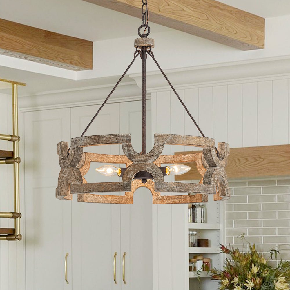 Pendantlightie - Rustic 3 - Light Open Cage Drum Farmhouse Wooden Lantern Pendant - Pendants - 3Lt - 