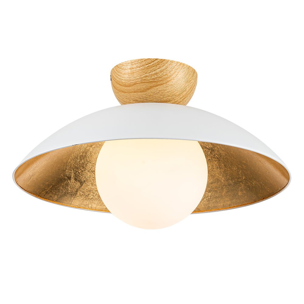 Pendantlightie - Scandinavian 1 - Light Gold Leaf Dome Semi Flush Mount With Glass Shade - Semi Flush Mount - White - 